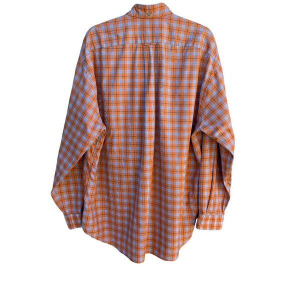 Faconnable Mens Orange Check Plaid Button Up Cotton USA Made Long Sleeve Shirt - Picture 4 of 11